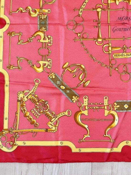Hermes Scarf Carre 90 Morset Gourmettes Bit and Chain Red - Picture 4 of 8